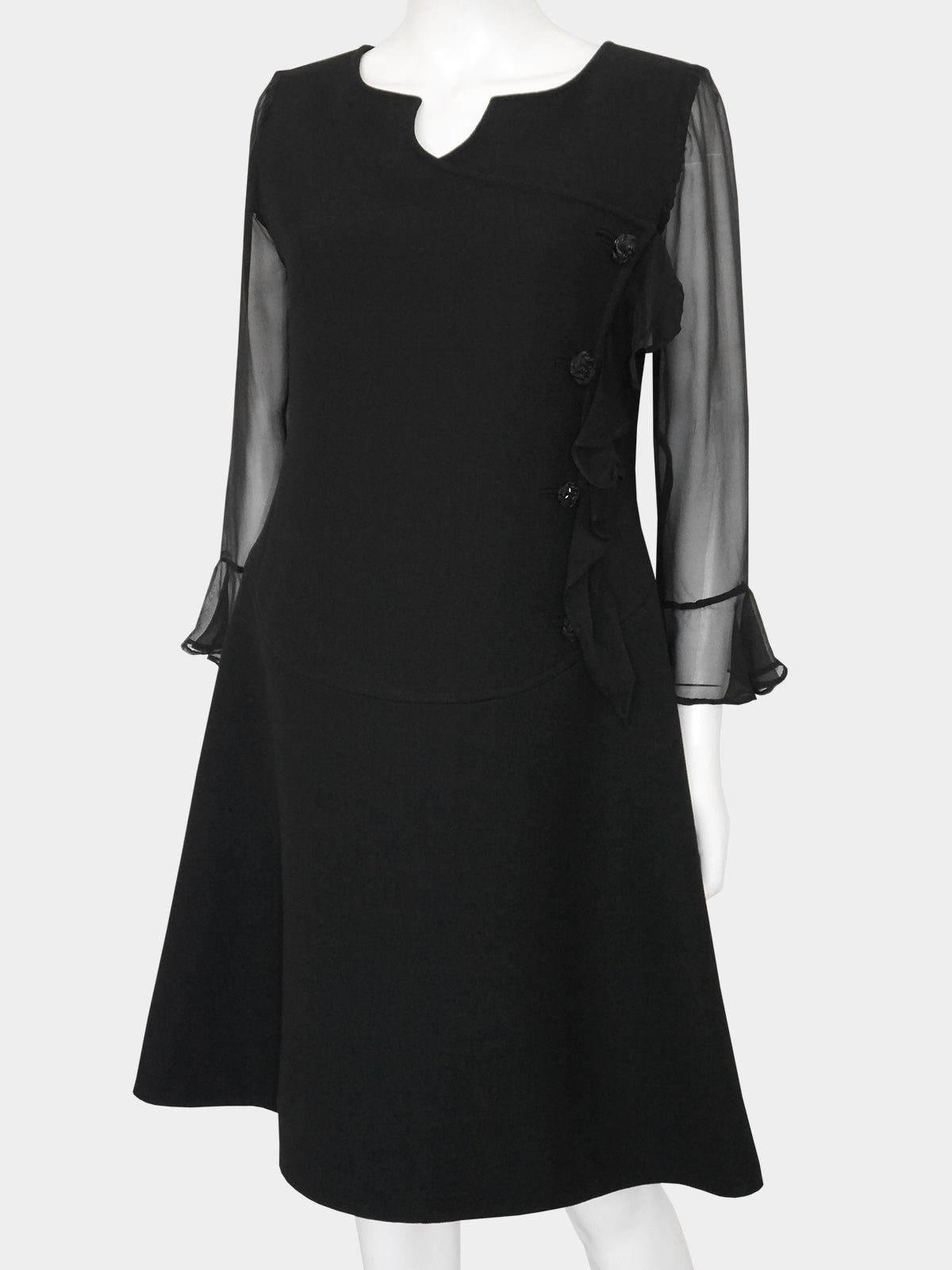 COURRÈGES Couture c. 1969 Documented Vintage Black Evening Dress Size L