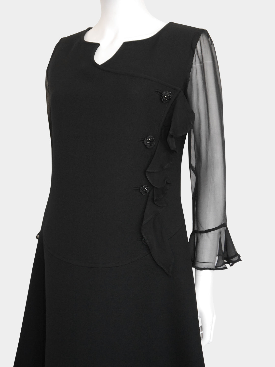 COURRÈGES Couture c. 1969 Documented Vintage Black Evening Dress Size L