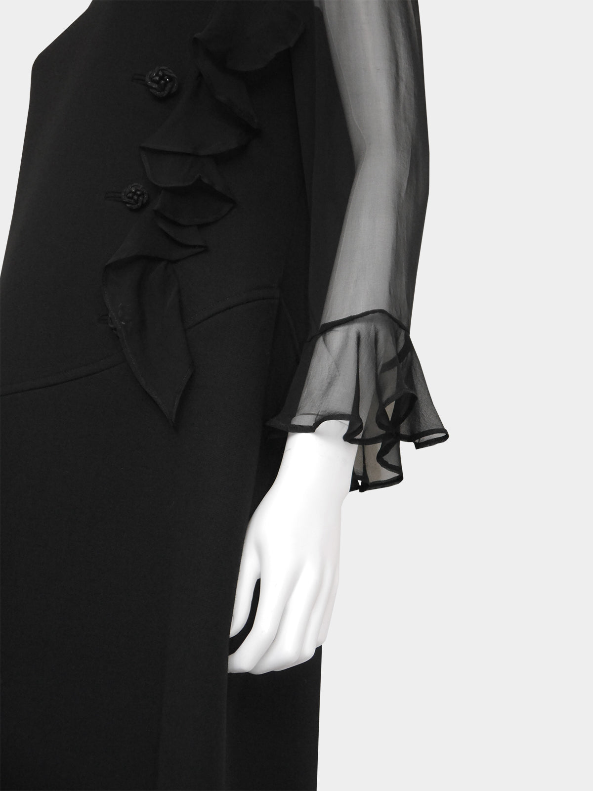 COURRÈGES Couture c. 1969 Documented Vintage Black Evening Dress Size L