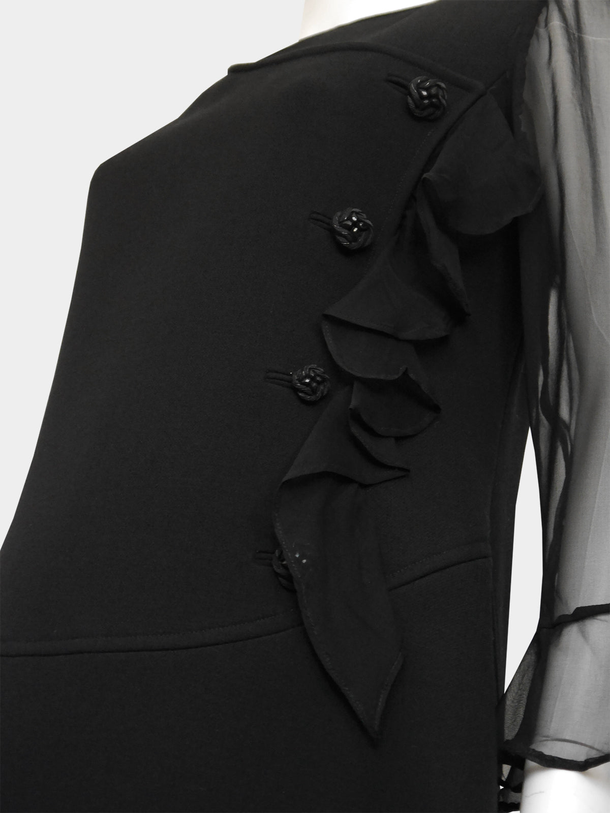 COURRÈGES Couture c. 1969 Documented Vintage Black Evening Dress Size L