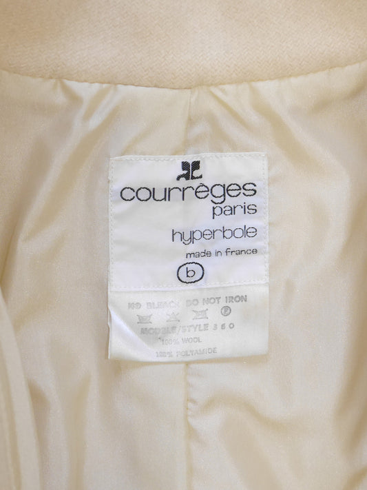 COURRÈGES 1970s Vintage Cream Beige Belted Wool Coat