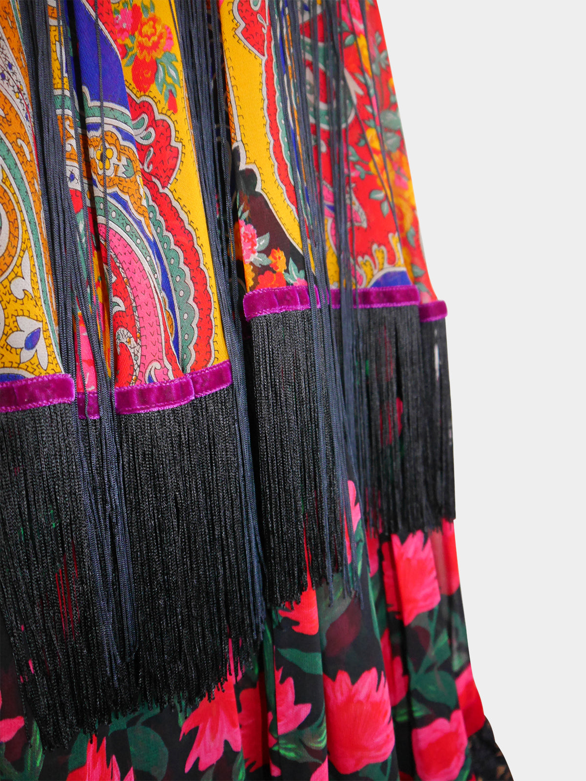 DOLCE & GABBANA Fall 1993 Vintage Fringed Tiered Hippie Peasant Maxi Skirt Size S-M