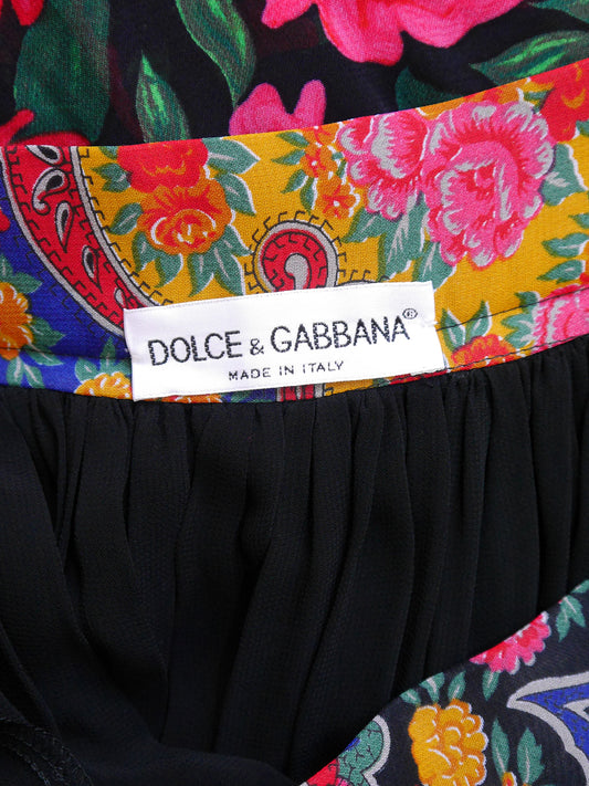 DOLCE & GABBANA Fall 1993 Vintage Fringed Tiered Hippie Peasant Maxi Skirt Size S-M