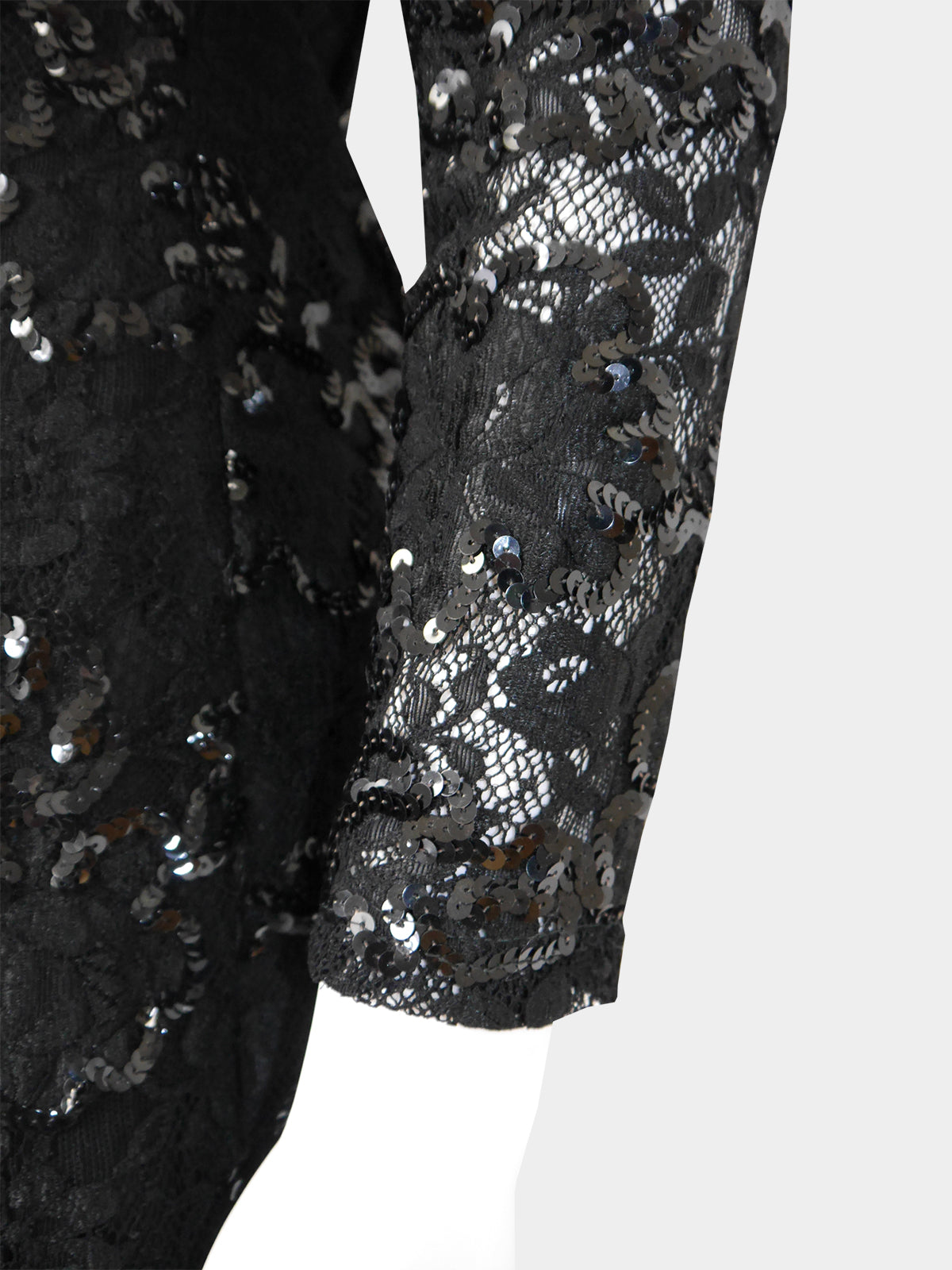 EMANUEL UNGARO c. Fall 1992 Vintage Fringed Lace Sequin Cocktail Dress Size XS