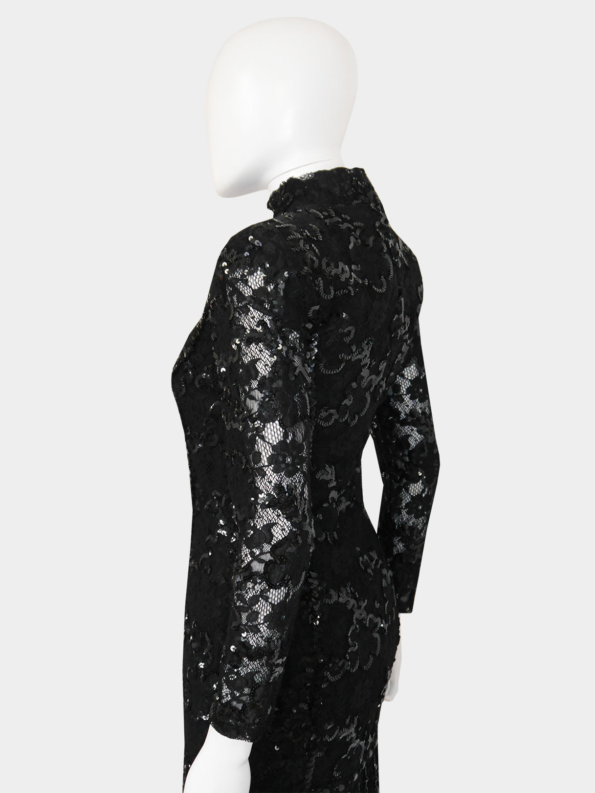 EMANUEL UNGARO c. Fall 1992 Vintage Fringed Lace Sequin Cocktail Dress Size XS