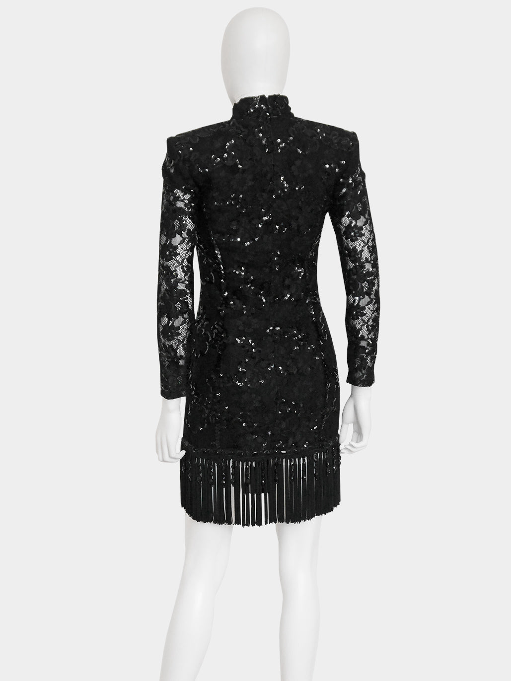 EMANUEL UNGARO c. Fall 1992 Vintage Fringed Lace Sequin Cocktail Dress Size XS