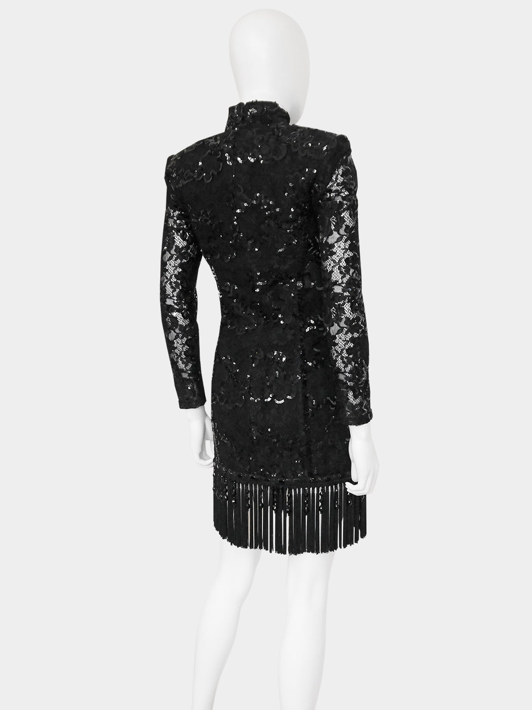 EMANUEL UNGARO c. Fall 1992 Vintage Fringed Lace Sequin Cocktail Dress Size XS