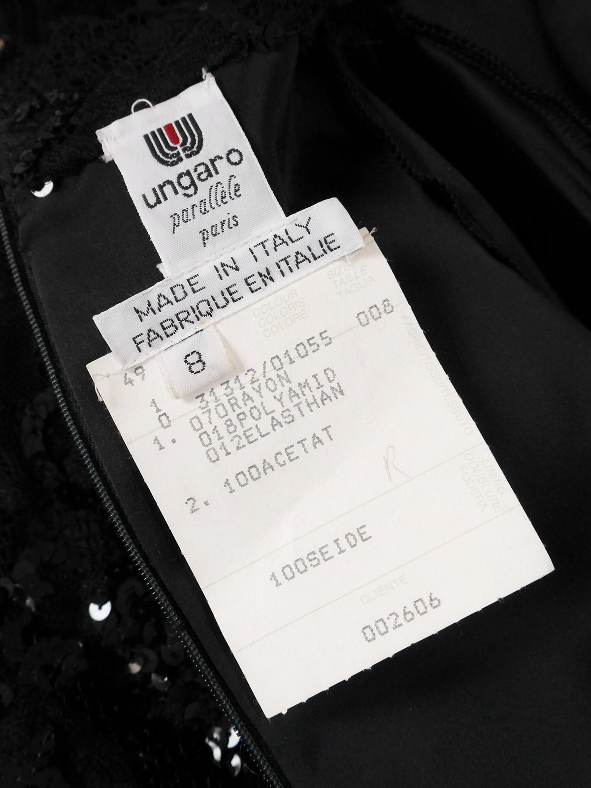 EMANUEL UNGARO c. Fall 1992 Vintage Fringed Lace Sequin Cocktail Dress Size XS