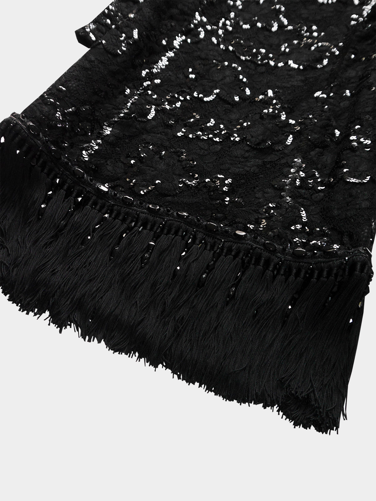 EMANUEL UNGARO c. Fall 1992 Vintage Fringed Lace Sequin Cocktail Dress Size XS