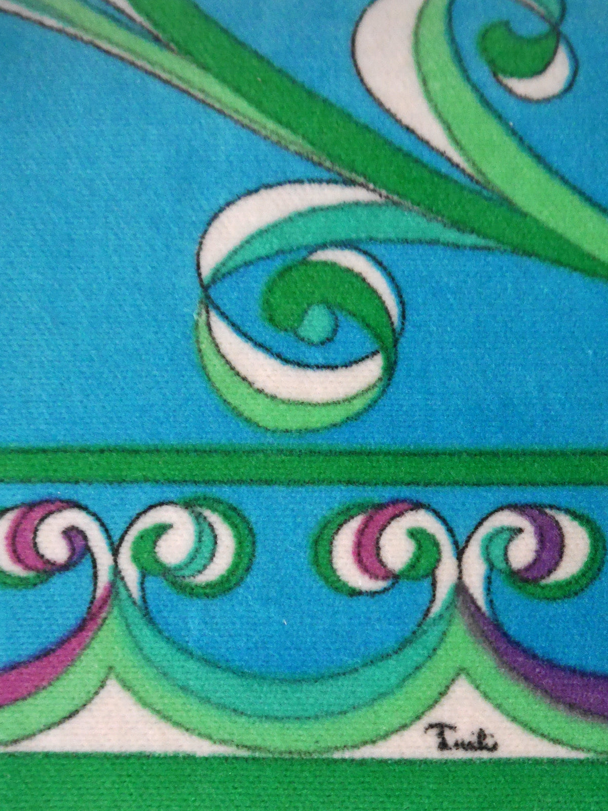 EMILIO PUCCI Vintage Turquoise Signature Print Velvet Clutch Evening Bag