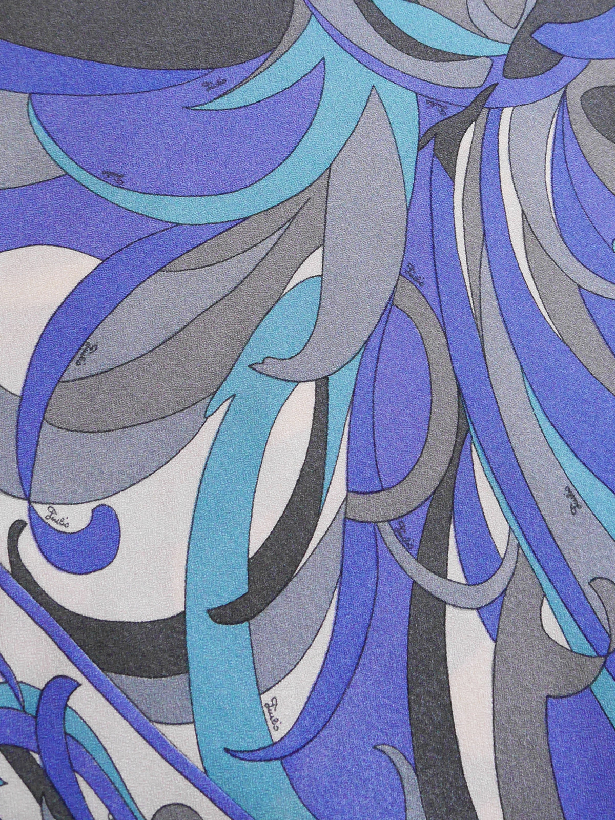 EMILIO PUCCI 1960s 1970s Vintage Metallic Blue Signature Print Silk Maxi Skirt