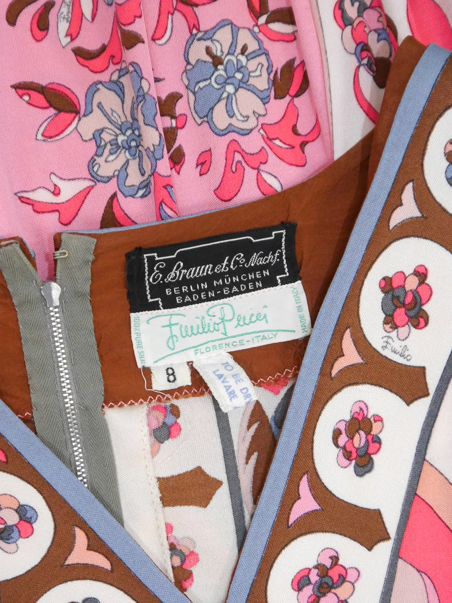 EMILIO PUCCI 1960s Vintage Signature Print Silk Jersey Dress Size XS