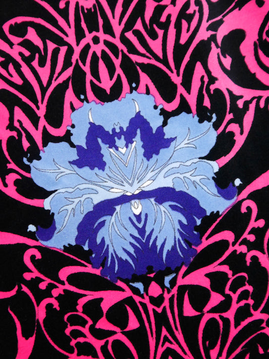 EMILIO PUCCI 1970s Vintage Signature Print Neon Pink & Blue Velvet Maxi Skirt