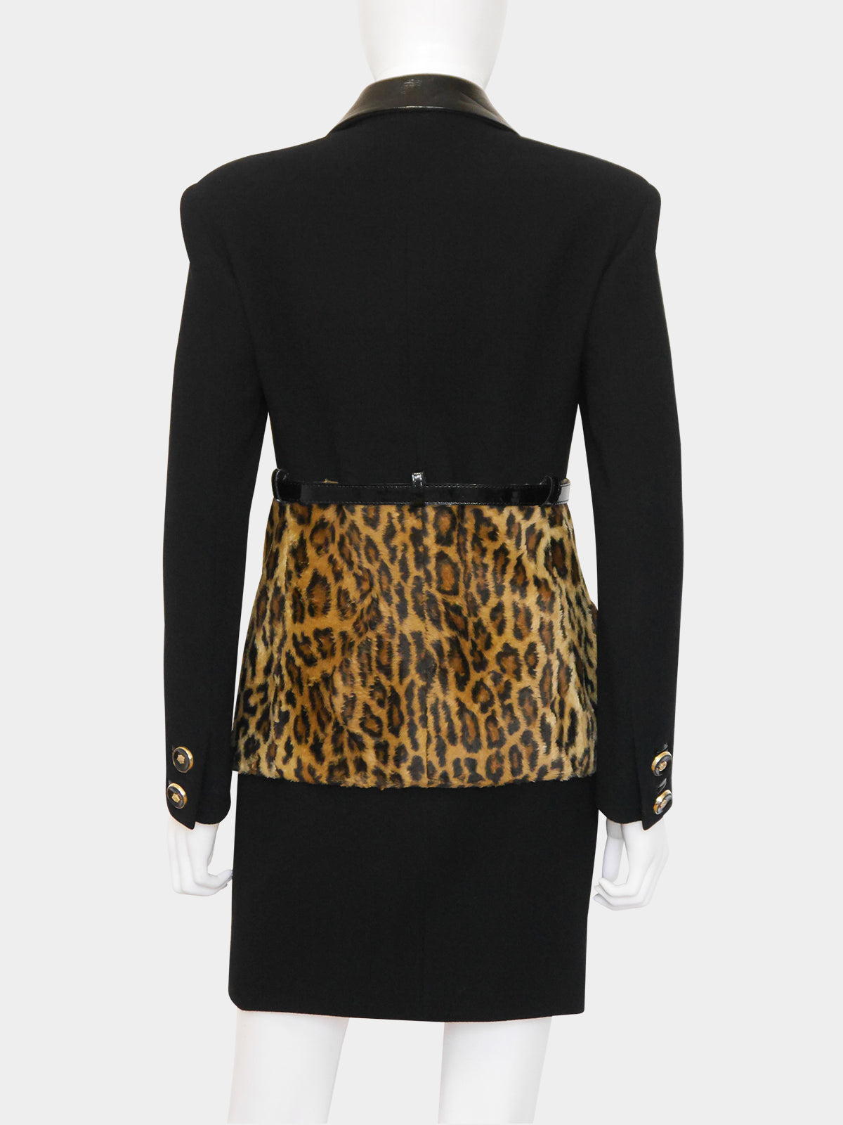 GIANNI VERSACE Couture Fall 1994 Vintage Black & Leopard Skirt Suit Size XS