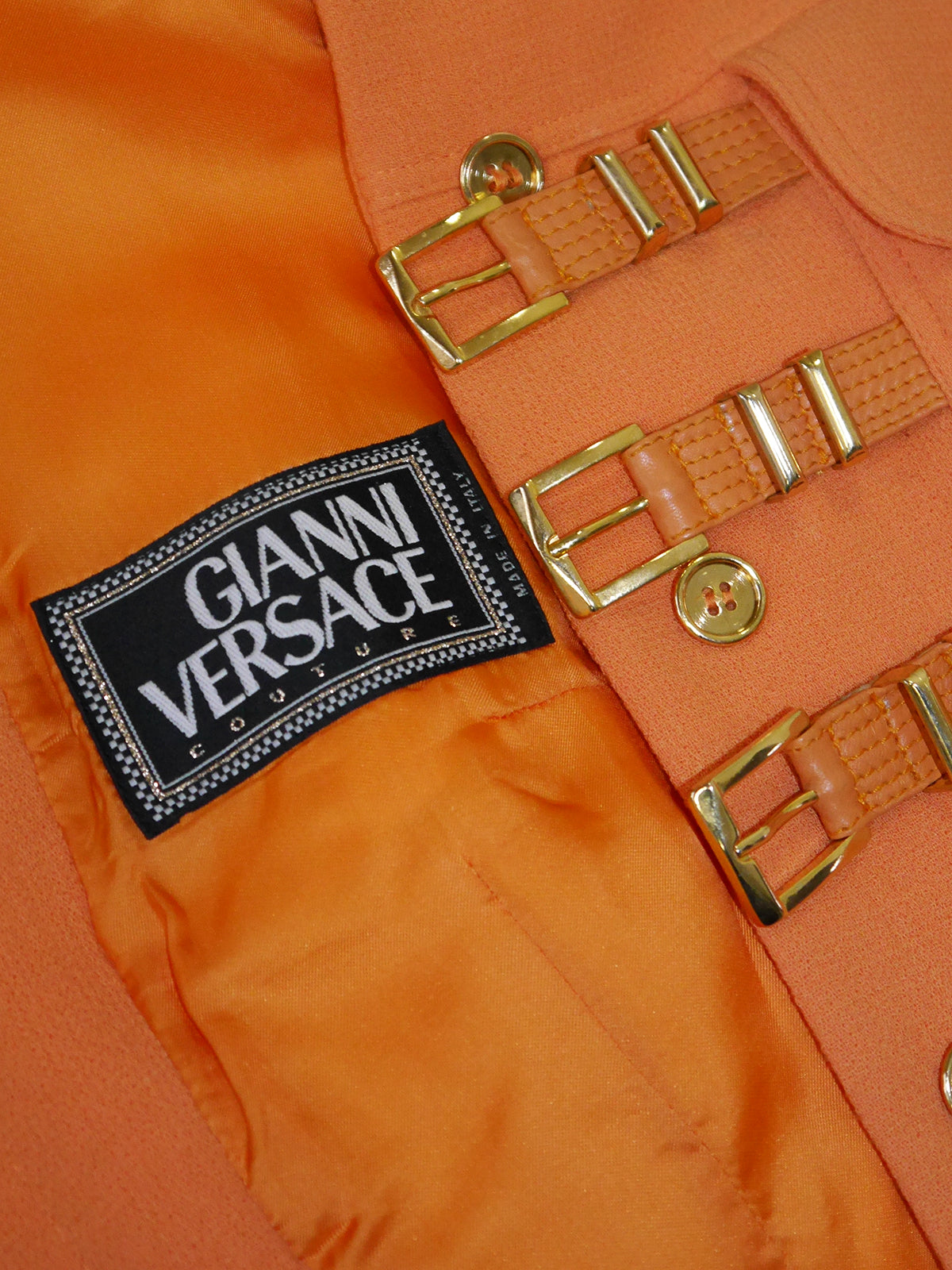 GIANNI VERSACE Couture Fall 1992 Tangerine Bondage Skirt Suit