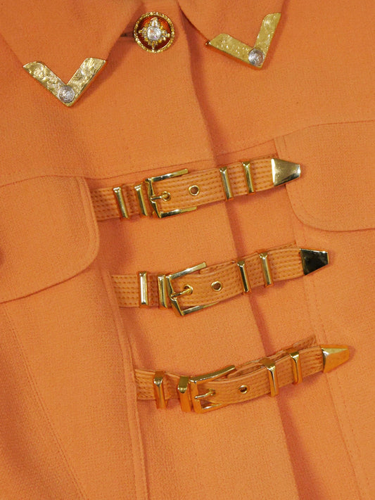 GIANNI VERSACE Couture Fall 1992 Tangerine Bondage Skirt Suit
