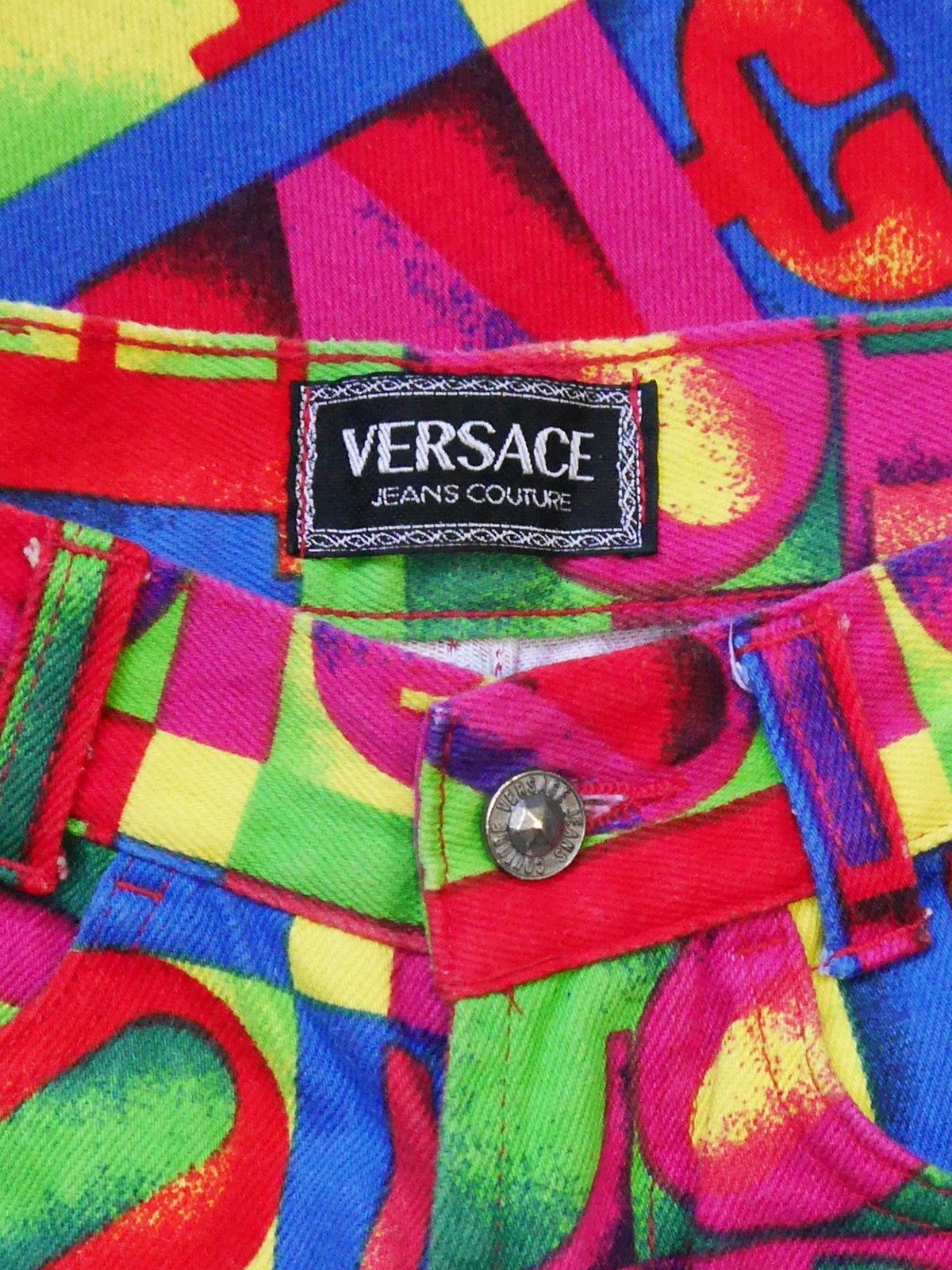 VERSACE Jeans Couture Spring 1995 Vintage Robert Indiana LOVE Print Denim Pants Size S