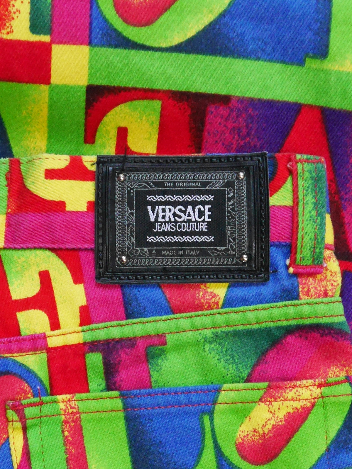 VERSACE Jeans Couture Spring 1995 Vintage Robert Indiana LOVE Print Denim Pants Size S