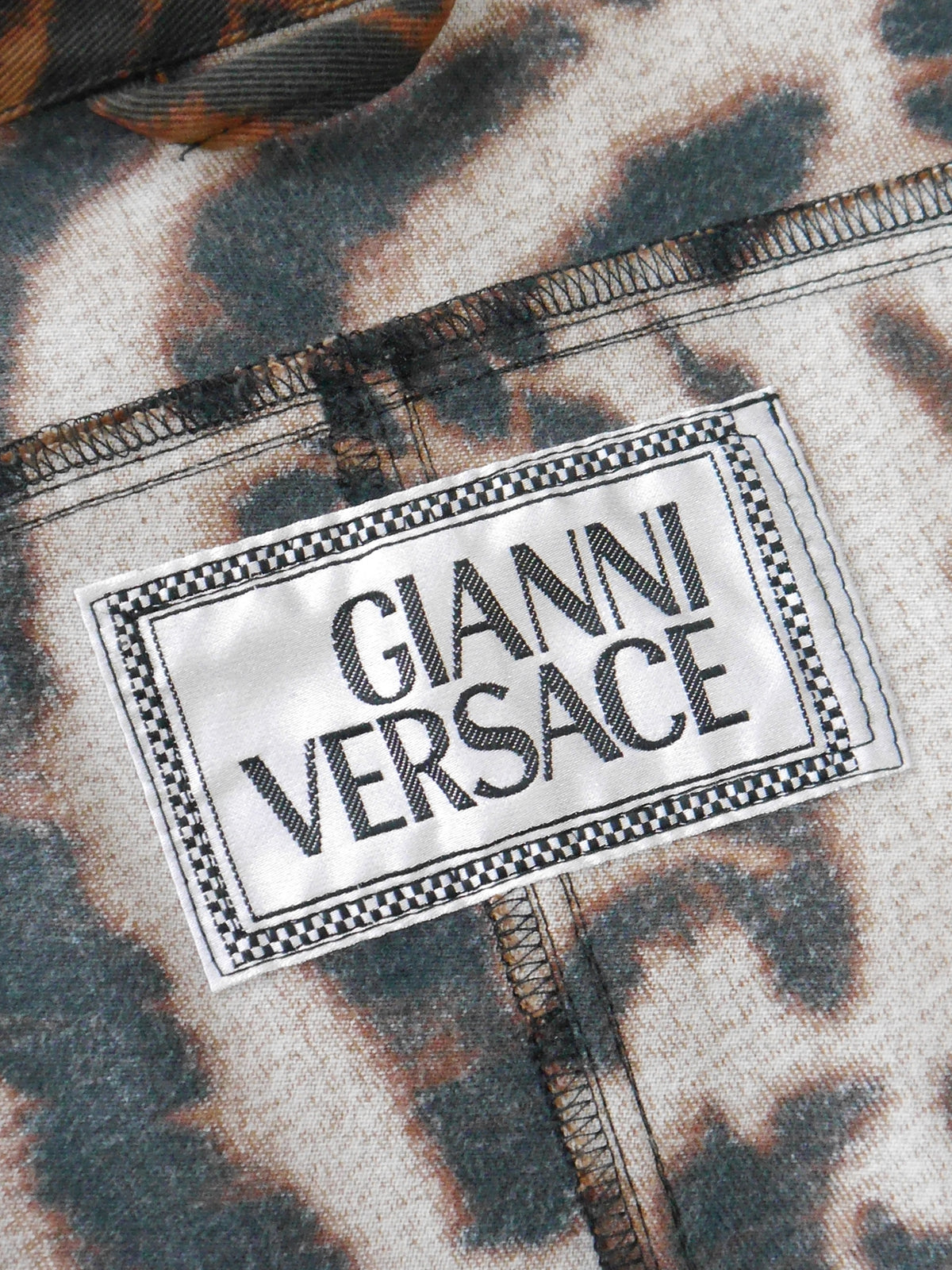 GIANNI VERSACE Spring 1992 Cropped Denim Jacket w/ Leopard Print Size XS-S // Sold