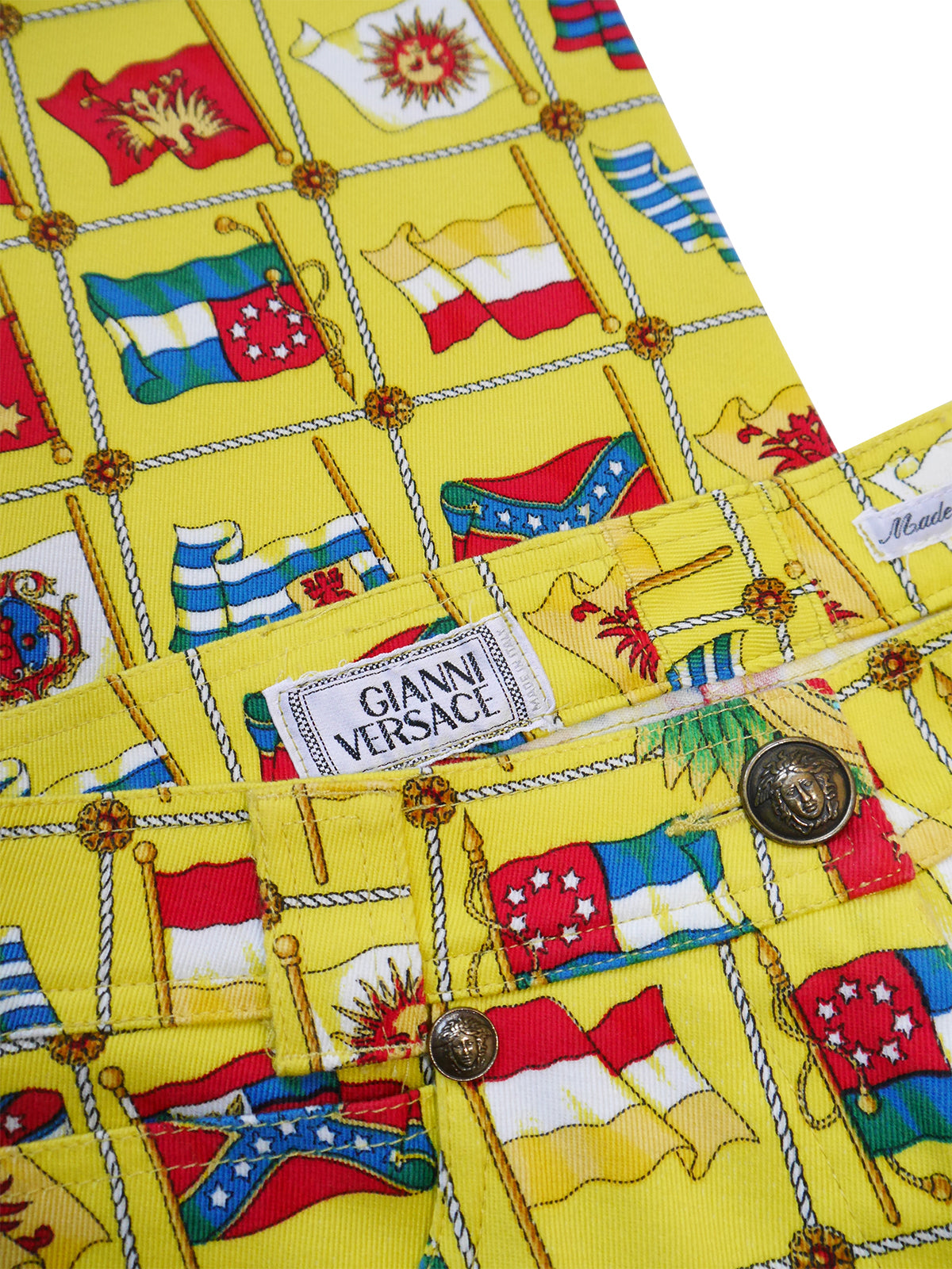 GIANNI VERSACE Spring 1993 Miami Collection Vintage Flag Print Denim Pants