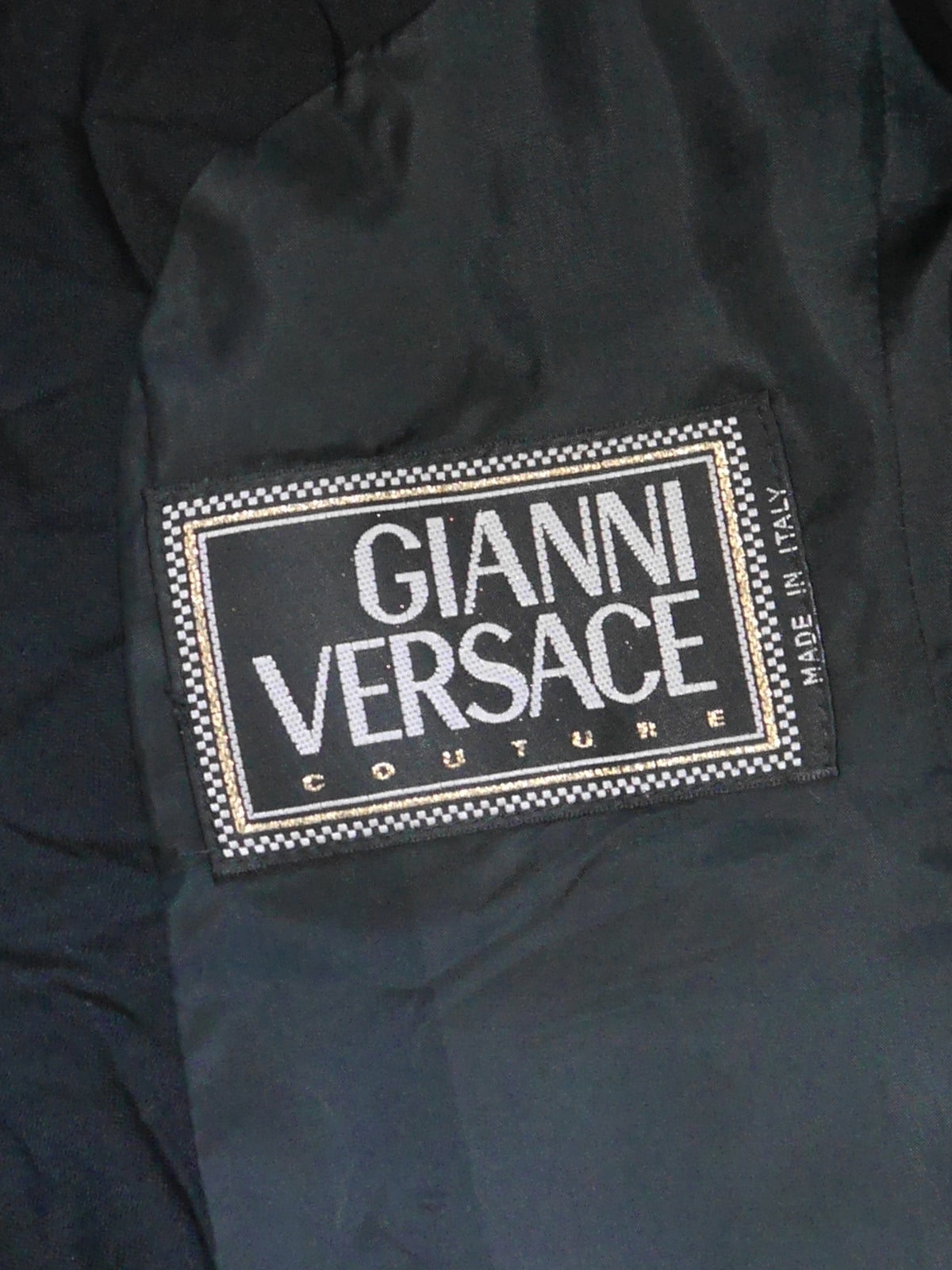 GIANNI VERSACE Couture Spring 1994 Vintage Black Crinkled Safety Pin Jacket