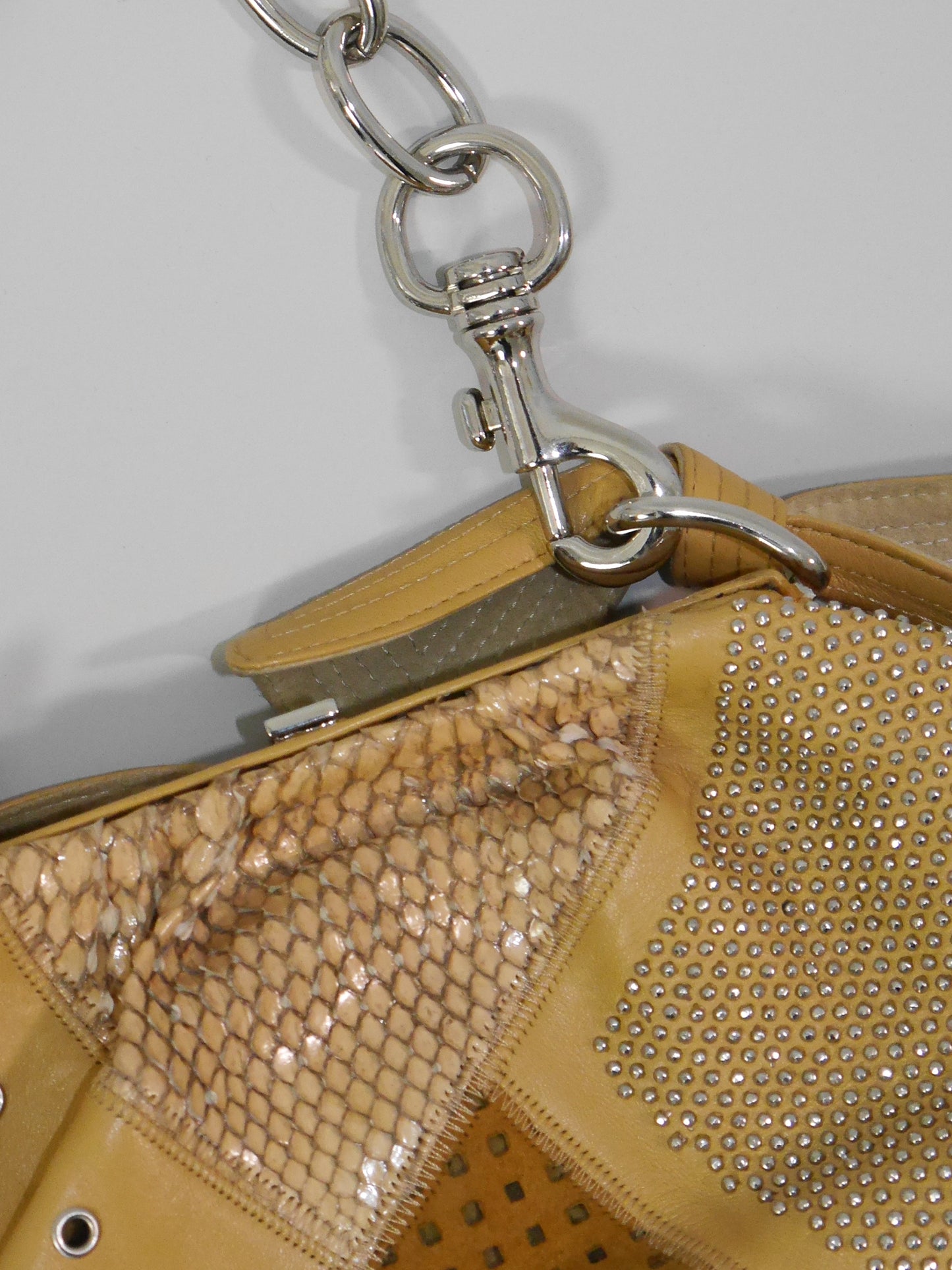 GIANNI VERSACE Spring 2003 Vintage Y2K Statement Handbag Studded Leather & Snakeskin
