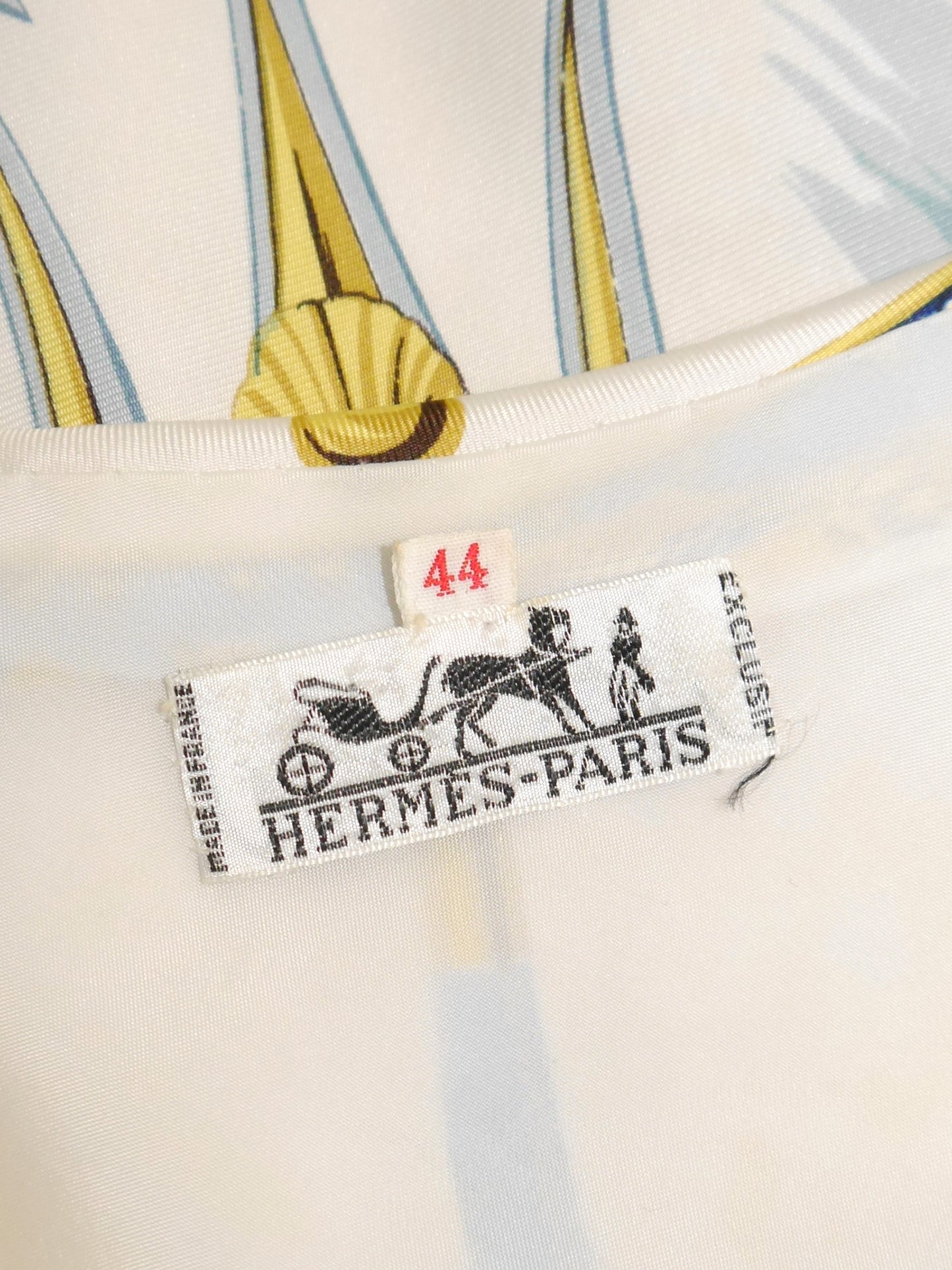 HERMÈS c. 1957 Vintage Silk Day Dress "La Marine en Bois" by Hugo Grygkar