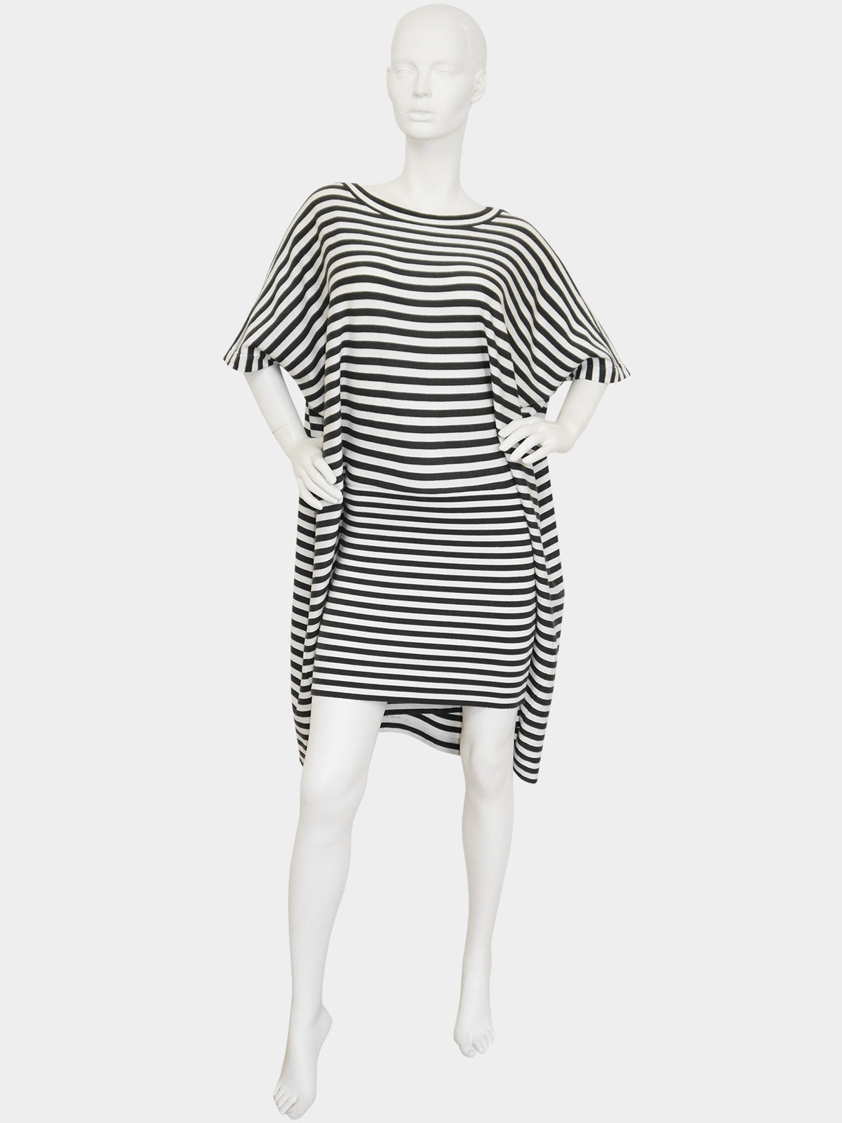 ISSEY MIYAKE c. 1985 Vintage Documented Striped "Two-in-One" Dress Size S