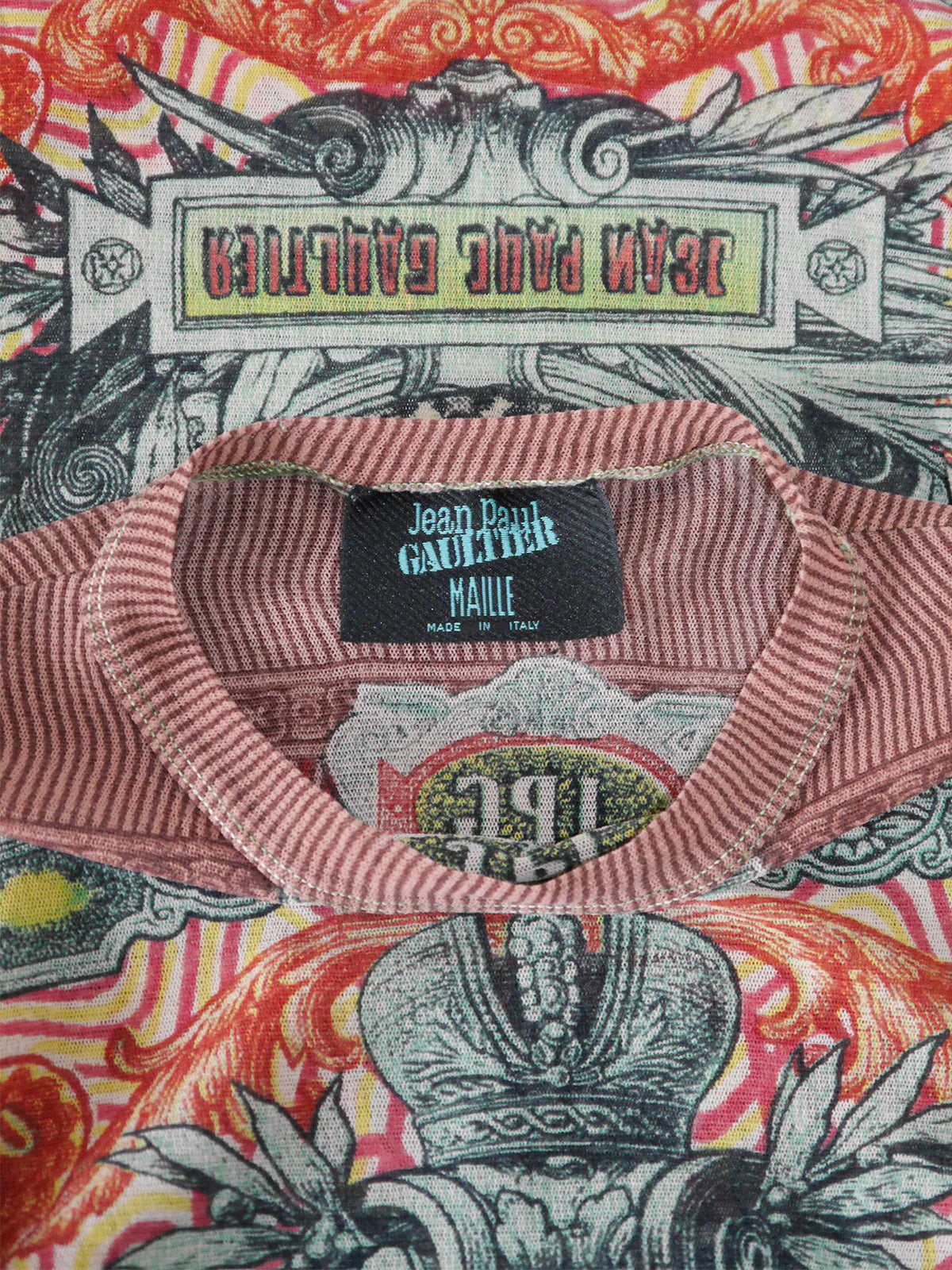 JEAN PAUL GAULTIER 1990s Vintage Money Self Portrait Tattoo Mesh Longsleeve Top