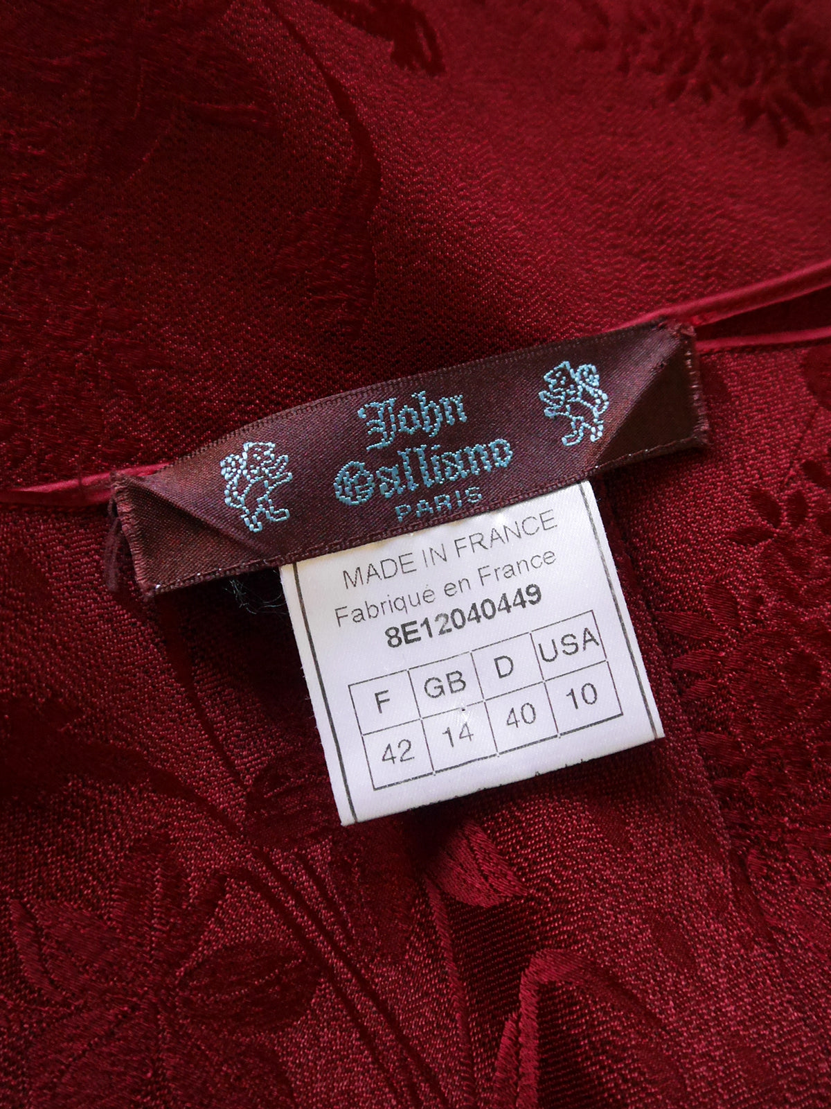 JOHN GALLIANO Paris Spring 1998 Vintage Oxblood Red Jacquard Evening Suit