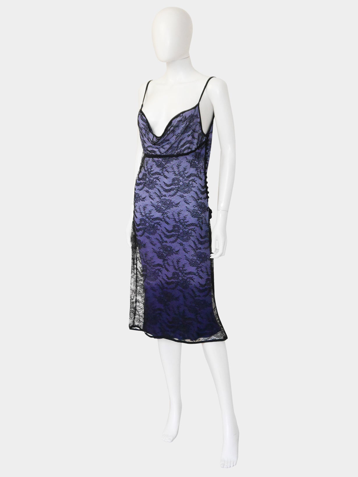 JOHN GALLIANO Fall 1998 Vintage Backless Ombré Lace Evening Dress Size M