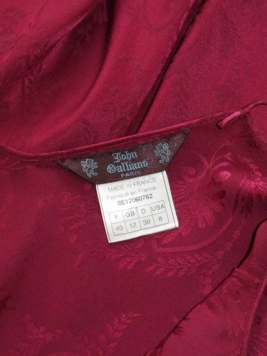 JOHN GALLIANO Spring 1998 Vintage Red Silk Jacquard Evening Slip Dress