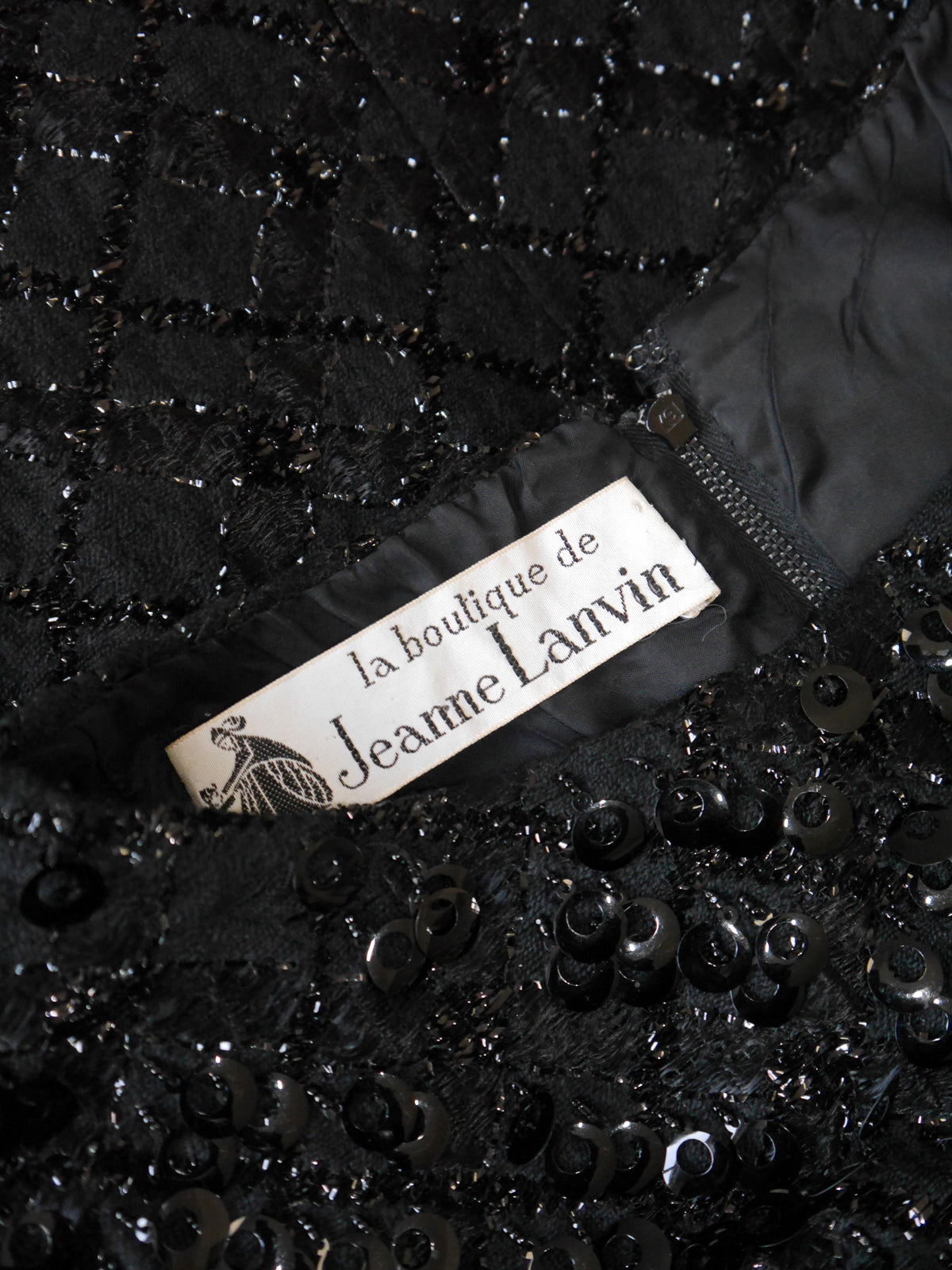 JEANNE LANVIN 1960s Vintage Sequined Little Black Dress