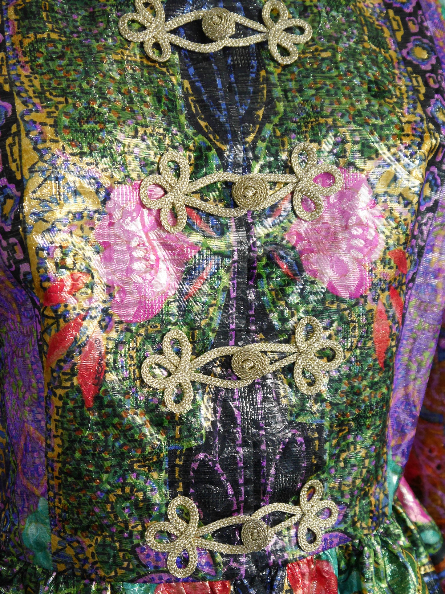 LEONARD 1990s Vintage Metallic Silk Brocade Jacket & Skirt Suit Size L