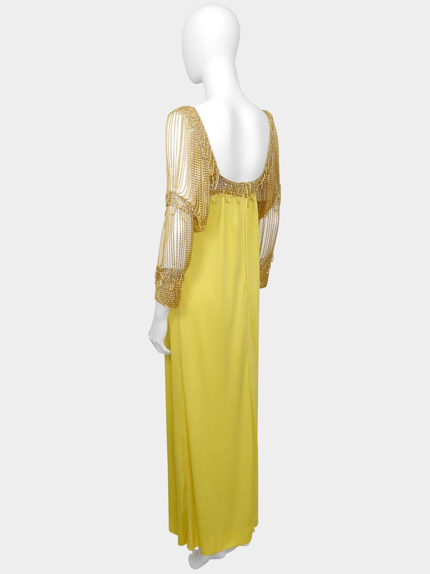 LORIS AZZARO 1970s Vintage Crochet Chainmail Maxi Evening Gown