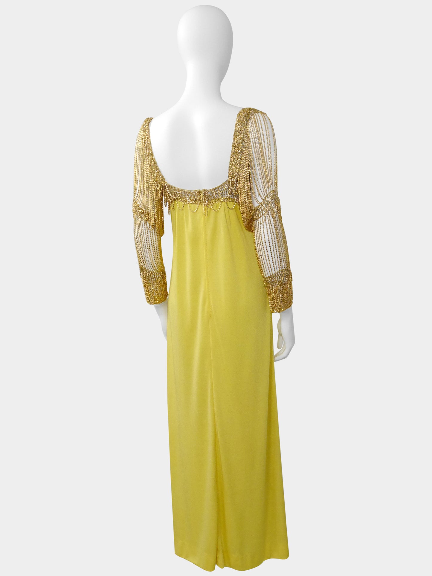 LORIS AZZARO 1970s Vintage Crochet Chainmail Maxi Evening Gown