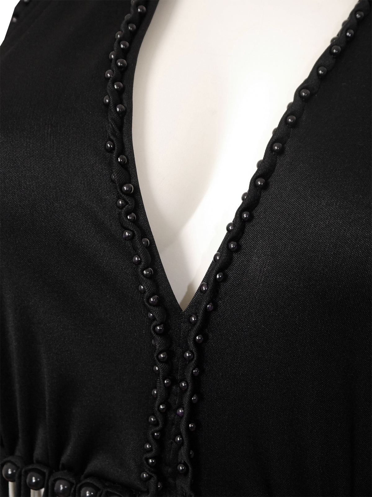 LORIS AZZARO 1970s Vintage Beaded Backless Black Jersey Maxi Evening Dress