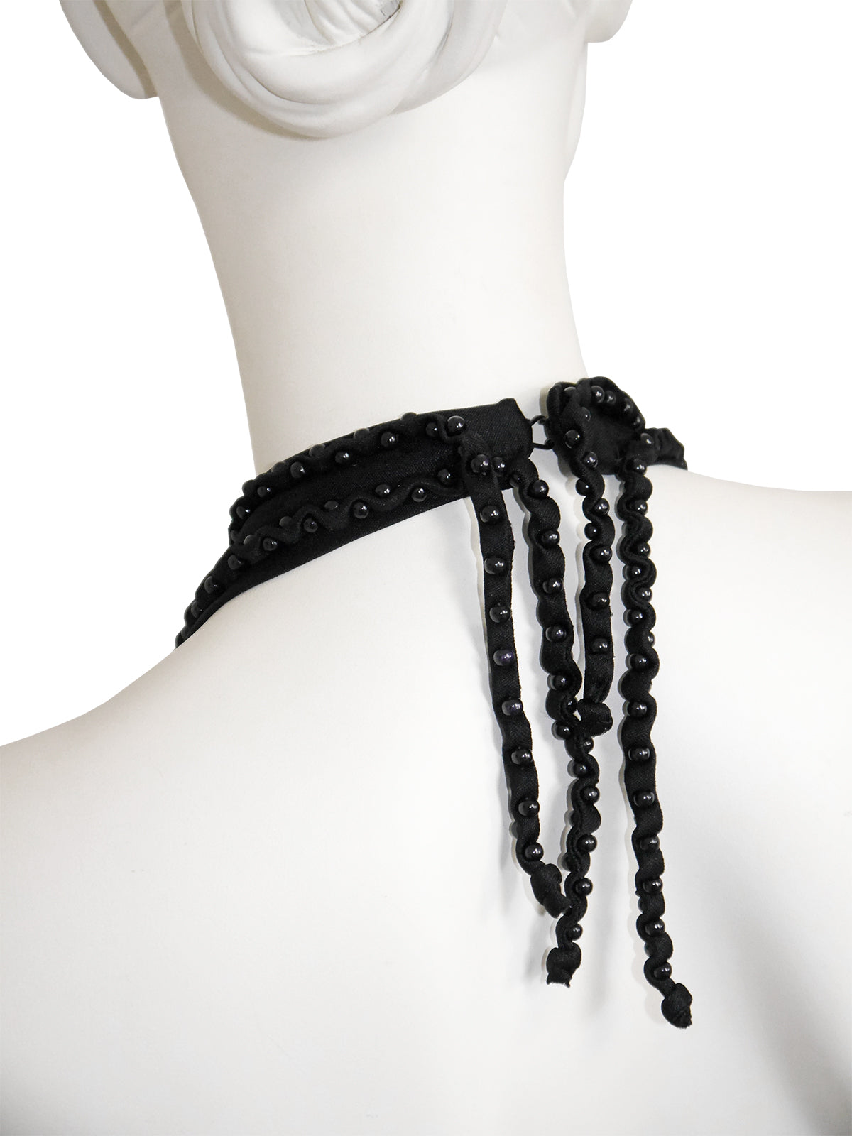 LORIS AZZARO 1970s Vintage Beaded Backless Black Jersey Maxi Evening Dress