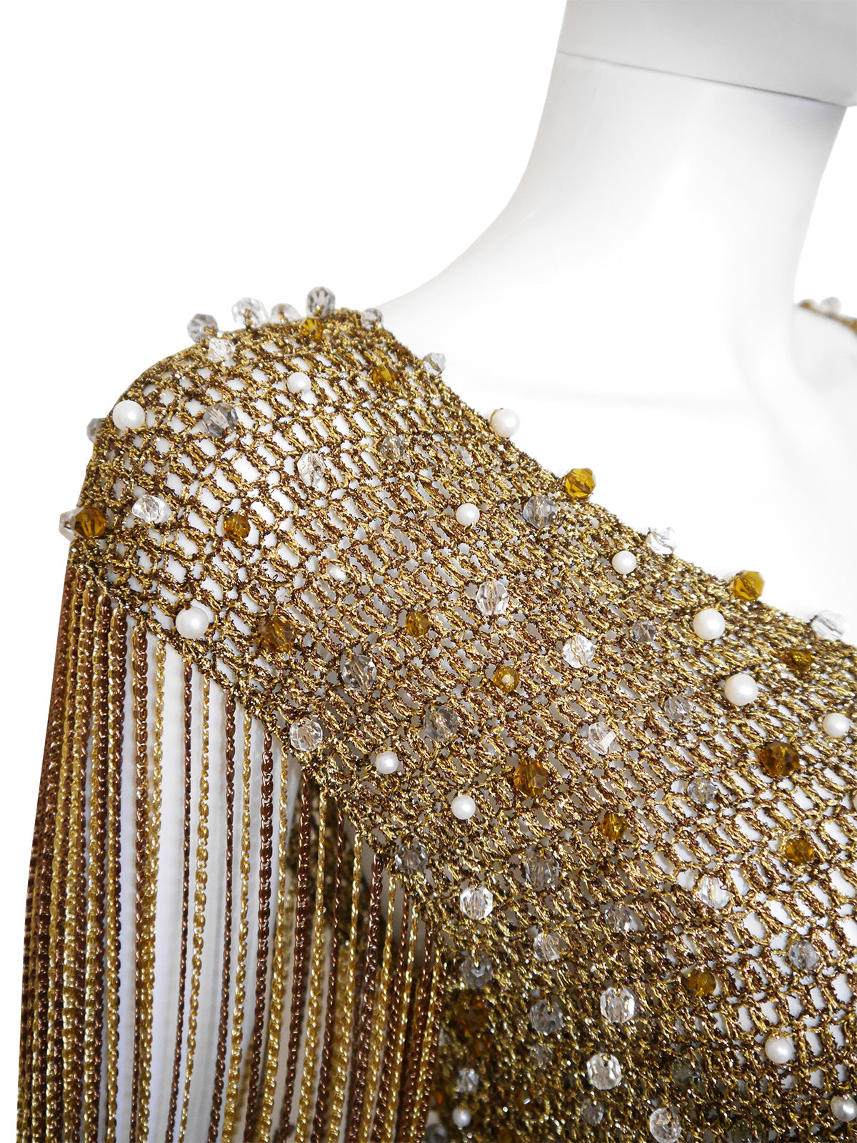 LORIS AZZARO 1970s Vintage Beaded Chainmail Crochet Top