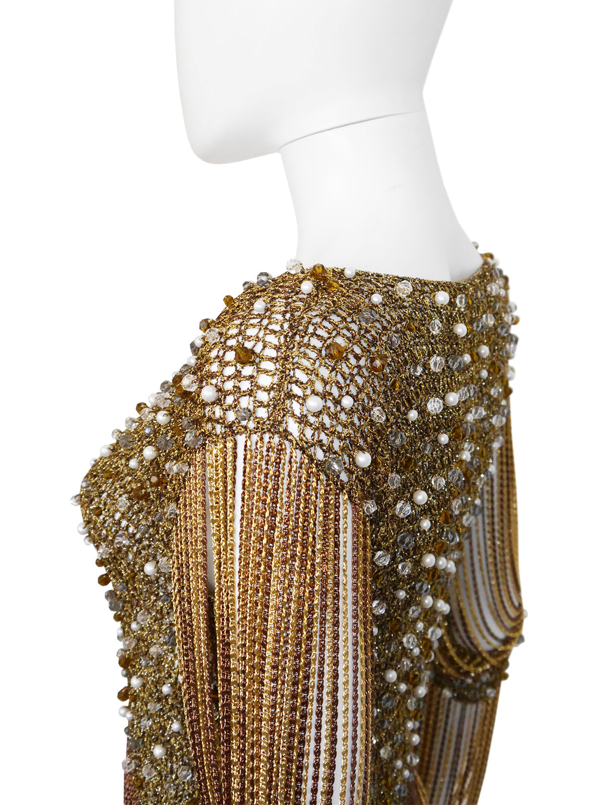 LORIS AZZARO 1970s Vintage Beaded Chainmail Crochet Top