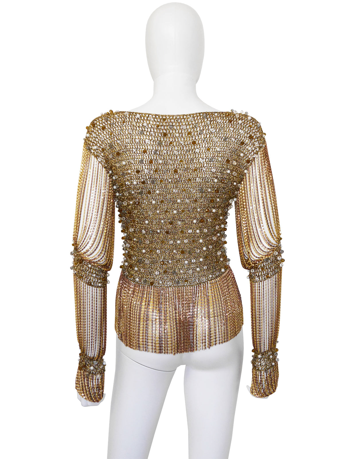 LORIS AZZARO 1970s Vintage Beaded Chainmail Crochet Top