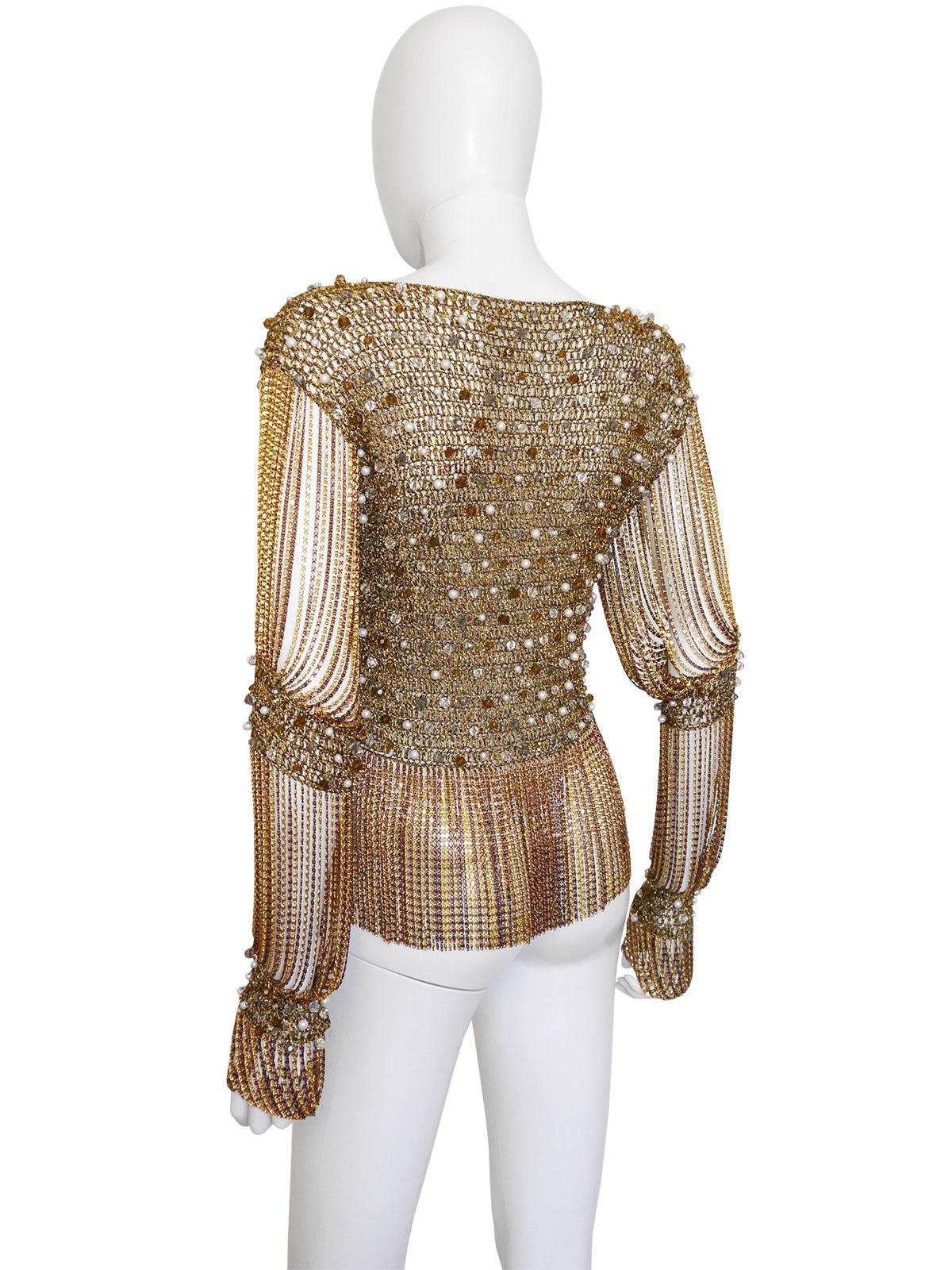 LORIS AZZARO 1970s Vintage Beaded Chainmail Crochet Top