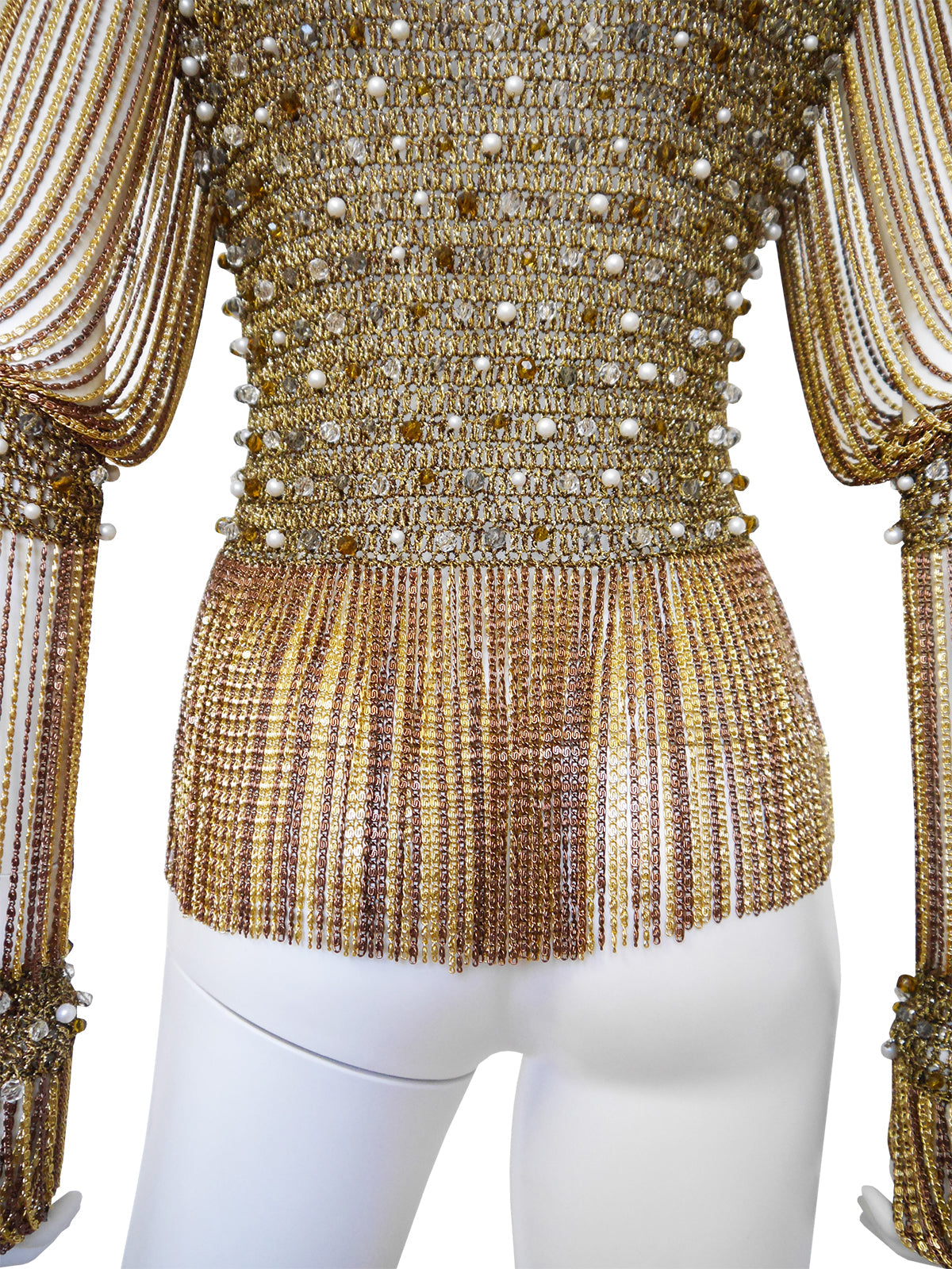 LORIS AZZARO 1970s Vintage Beaded Chainmail Crochet Top