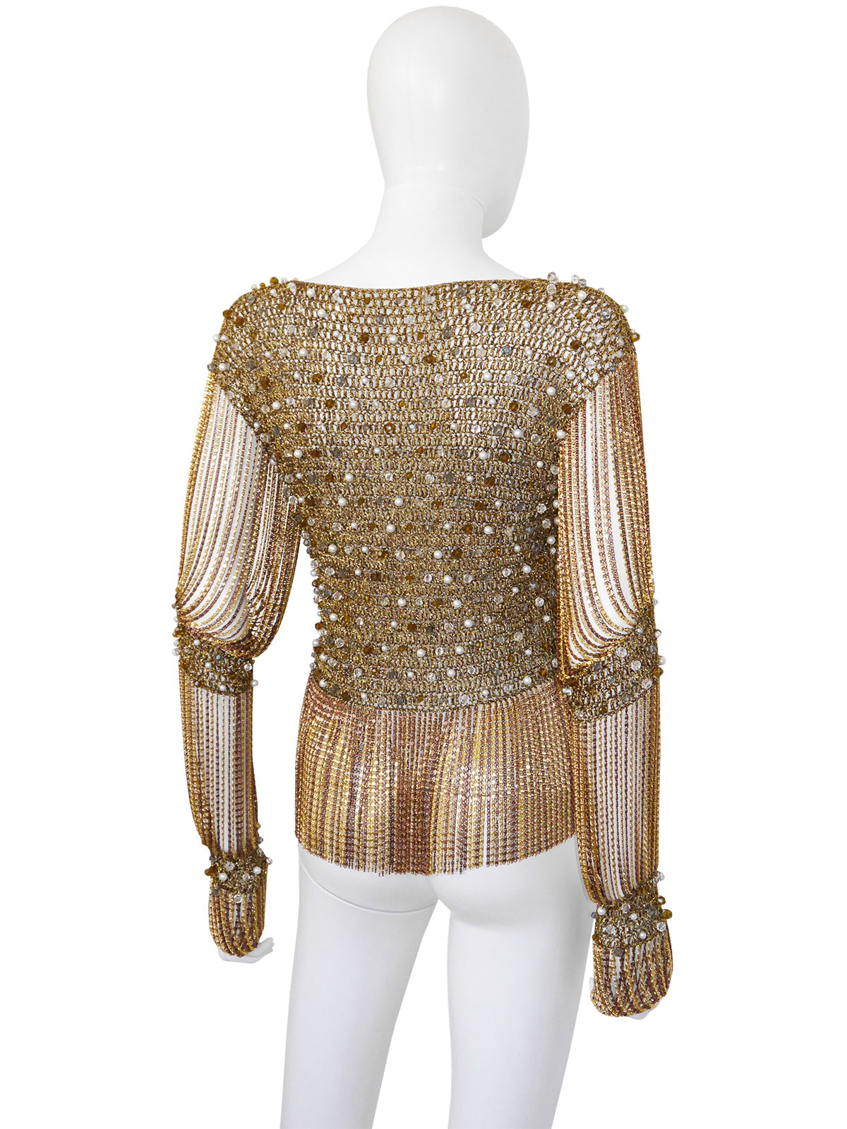 LORIS AZZARO 1970s Vintage Beaded Chainmail Crochet Top