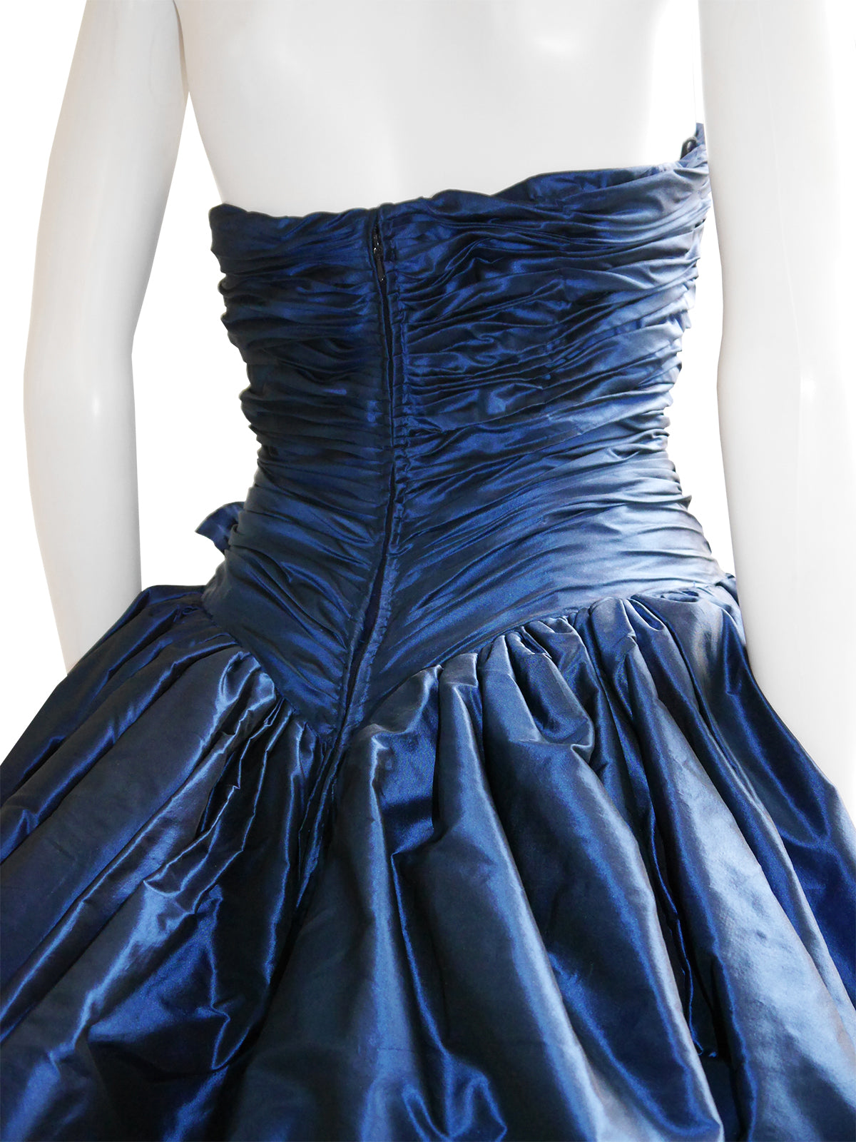 LORIS AZZARO c. 1990s Blue Silk Taffeta Ball Gown w/ Train & Stole