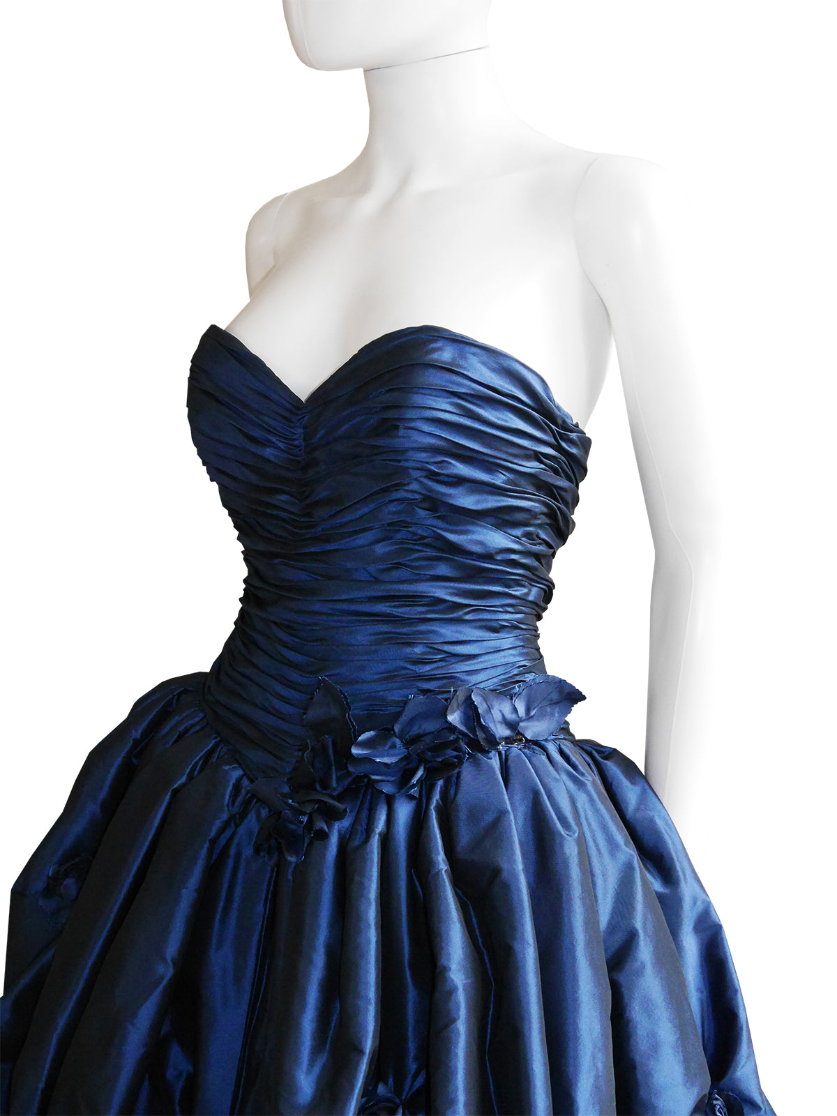 LORIS AZZARO c. 1990s Blue Silk Taffeta Ball Gown w/ Train & Stole