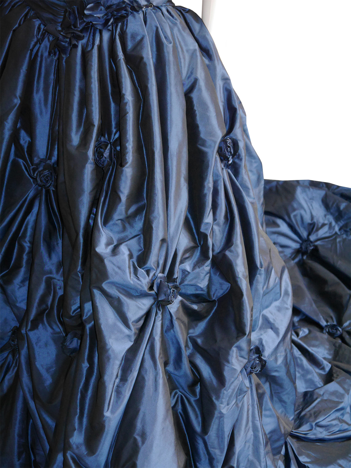 LORIS AZZARO c. 1990s Blue Silk Taffeta Ball Gown w/ Train & Stole