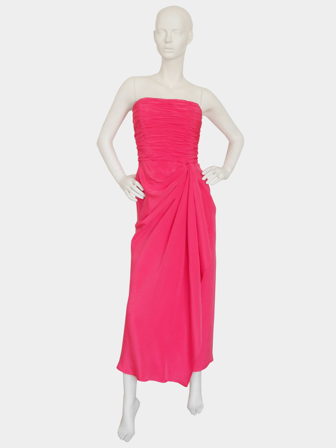 LORIS AZZARO Vintage Pink Draped Silk Maxi Evening Gown Pink Size S