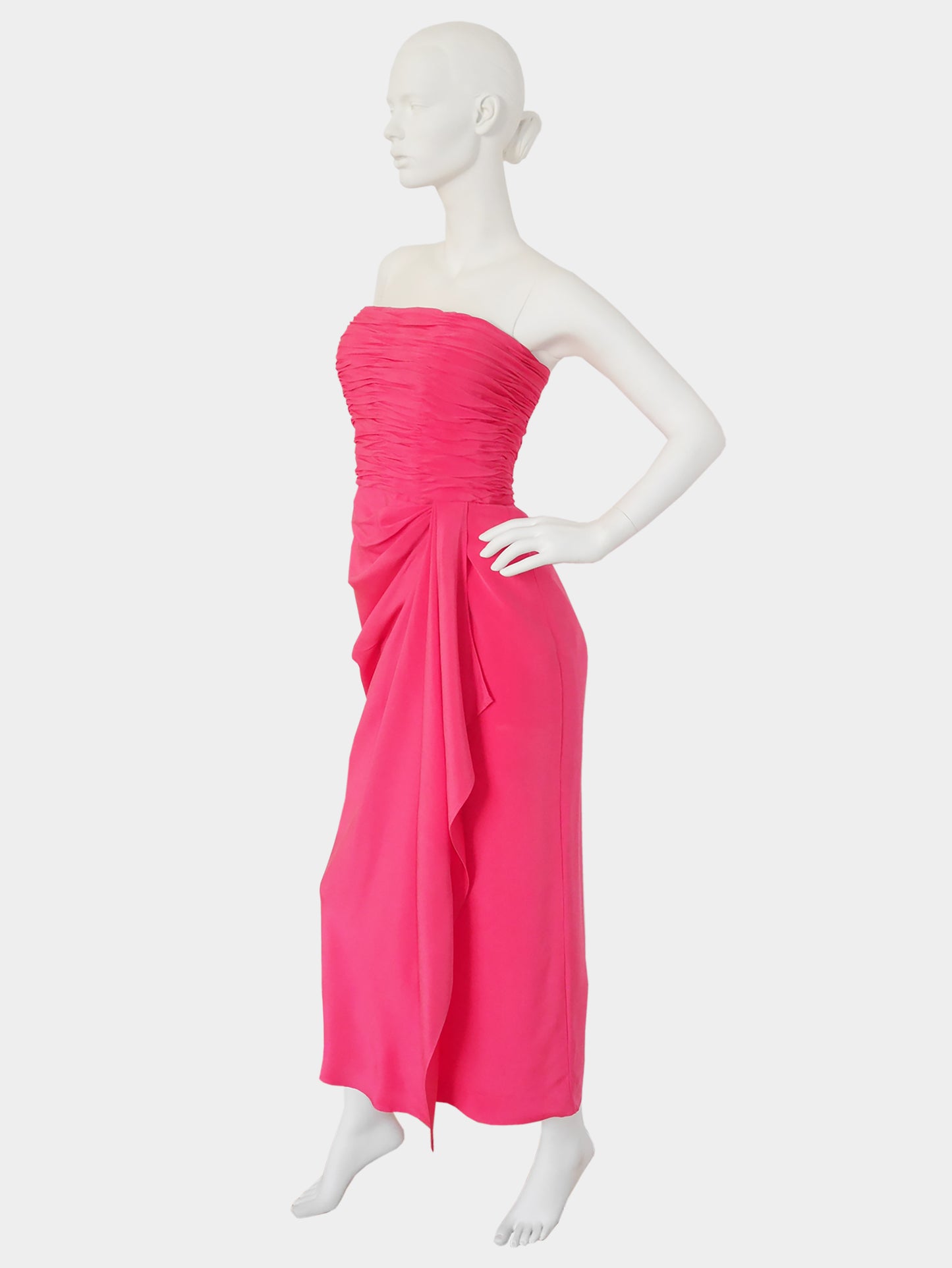 LORIS AZZARO Vintage Pink Draped Silk Maxi Evening Gown Pink Size S