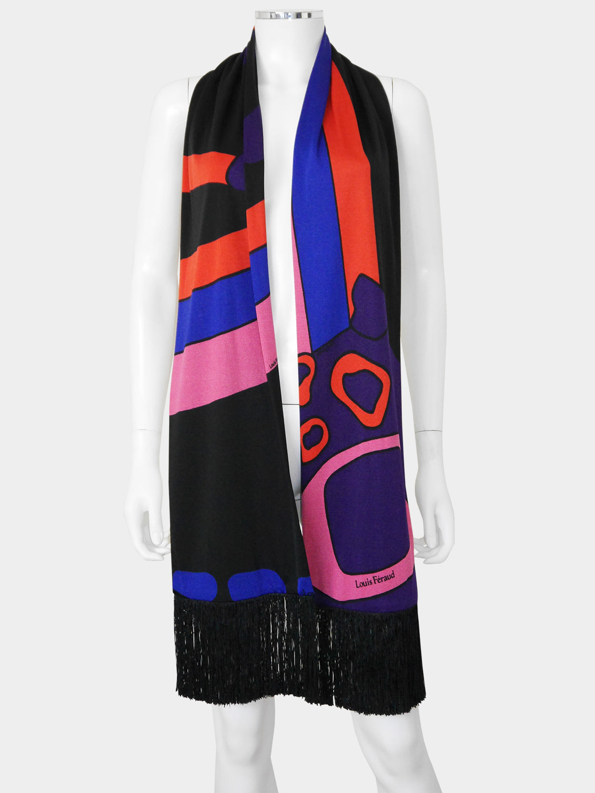 LOUIS FÉRAUD 1960s 1970s Vintage Psychedelic Graphic Print Maxi Dress & Scarf Size XS